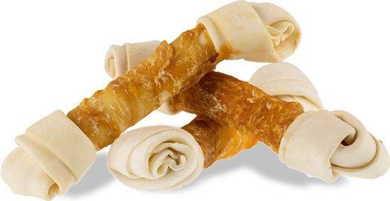 5x DierOKÉ grote kauwknoop runderhuid met heerlijke omwikkelde kip - kipbot - rawhide - 5st