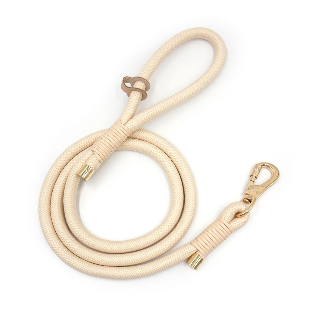 Ronde hondenriem van 150cm in 9 blitse kleuren - creme - ligt lekker in de hand - met metalen meedraaiende gesp - ACTIE!
