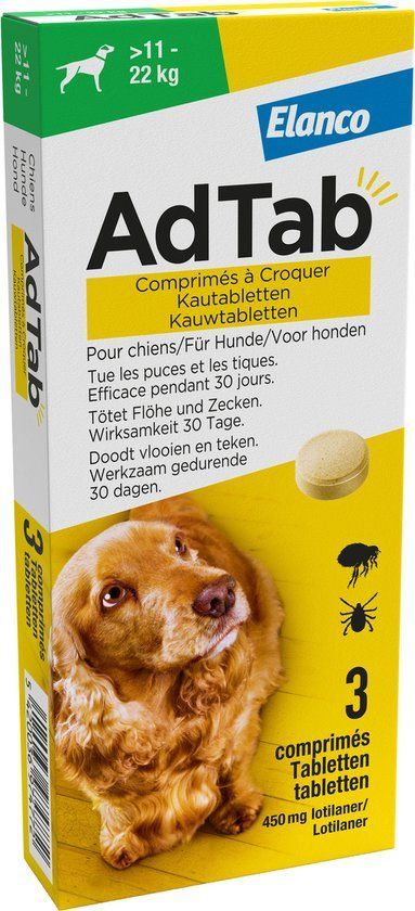 AANBIEDING!! Bayer - Elanco - Adtab ontvlooiing tablet ontvlooiingstablet anti-vlooien en teken tabletten 3st hond 11-22kg