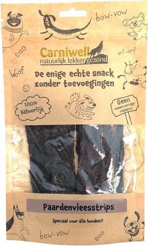 Carniwell - paardenvleesstrips - 100 Gram - Hypoallergeen Kauwsnack - Hondensnoepjes - natuurlijke hondensnacks paard Carniwell - paardenvleesstrips - 100 Gram - Hypoallergeen Kauwsnack - Hondensnoepjes - natuurlijke hondensnacks paard
