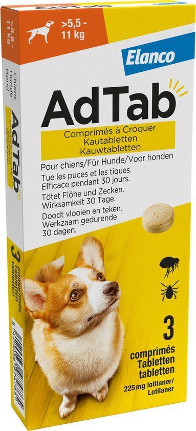 AANBIEDING!! Bayer - Elanco - Adtab ontvlooiing tablet ontvlooiingstablet anti-vlooien en teken tabletten 3st hond 5.5-11kg