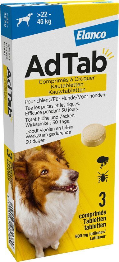 AANBIEDING!! Bayer - Elanco - Adtab ontvlooiing tablet ontvlooiingstablet anti-vlooien en teken tabletten 3st hond 22-45kg