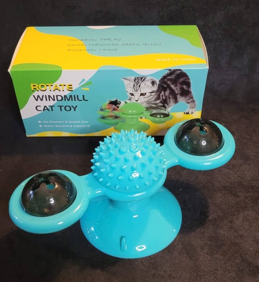 Leuk roterend kattenspeeltje met catnip en LED balletje - Turquoise