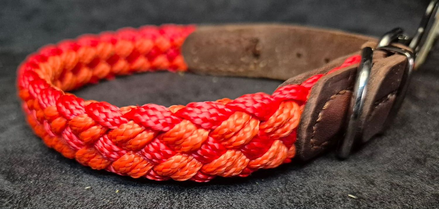 Beeztees hondenhalsband oranje met leer 45cm Korda halsband hond