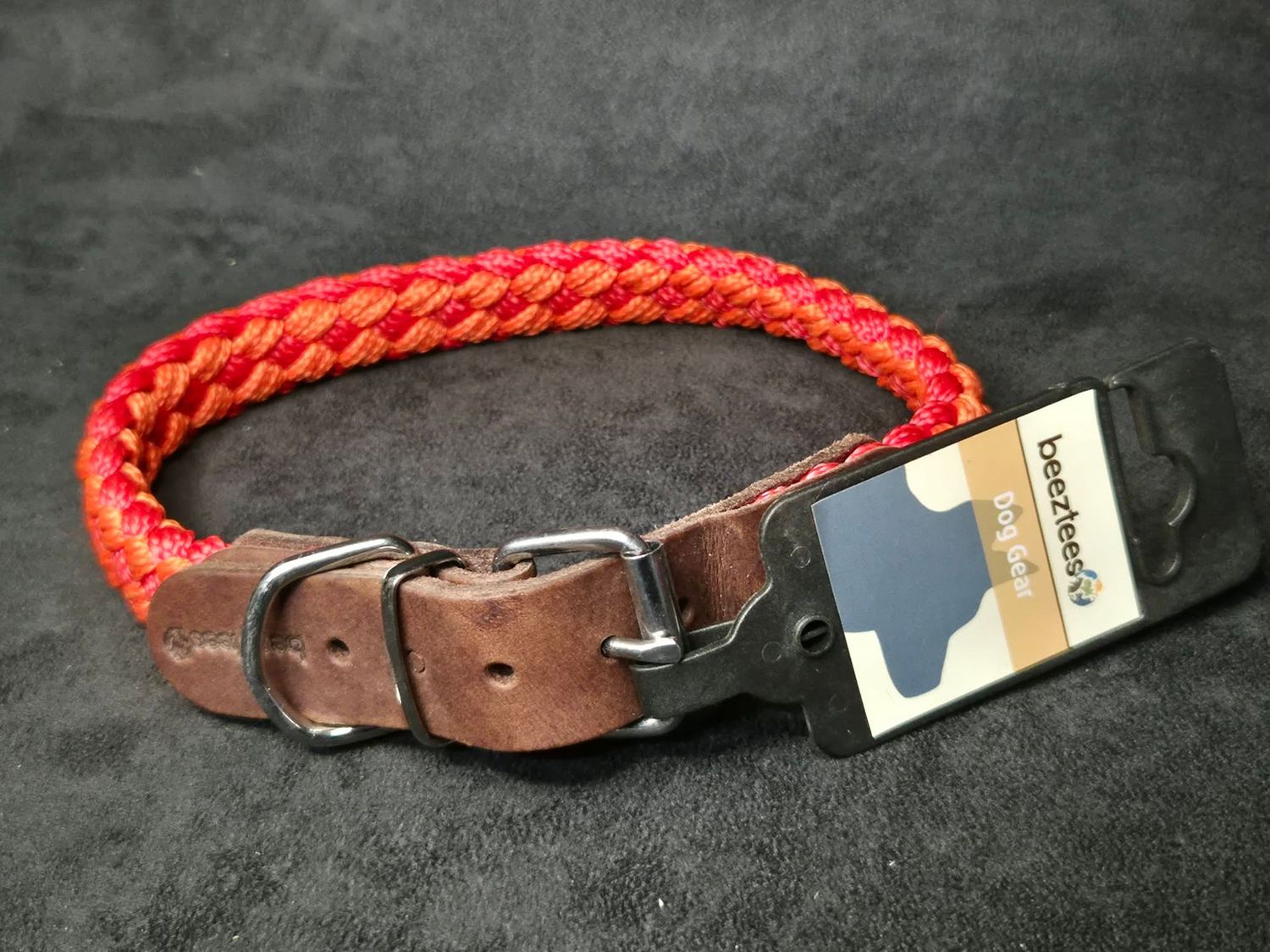 Beeztees hondenhalsband oranje met leer 55cm Korda halsband hond