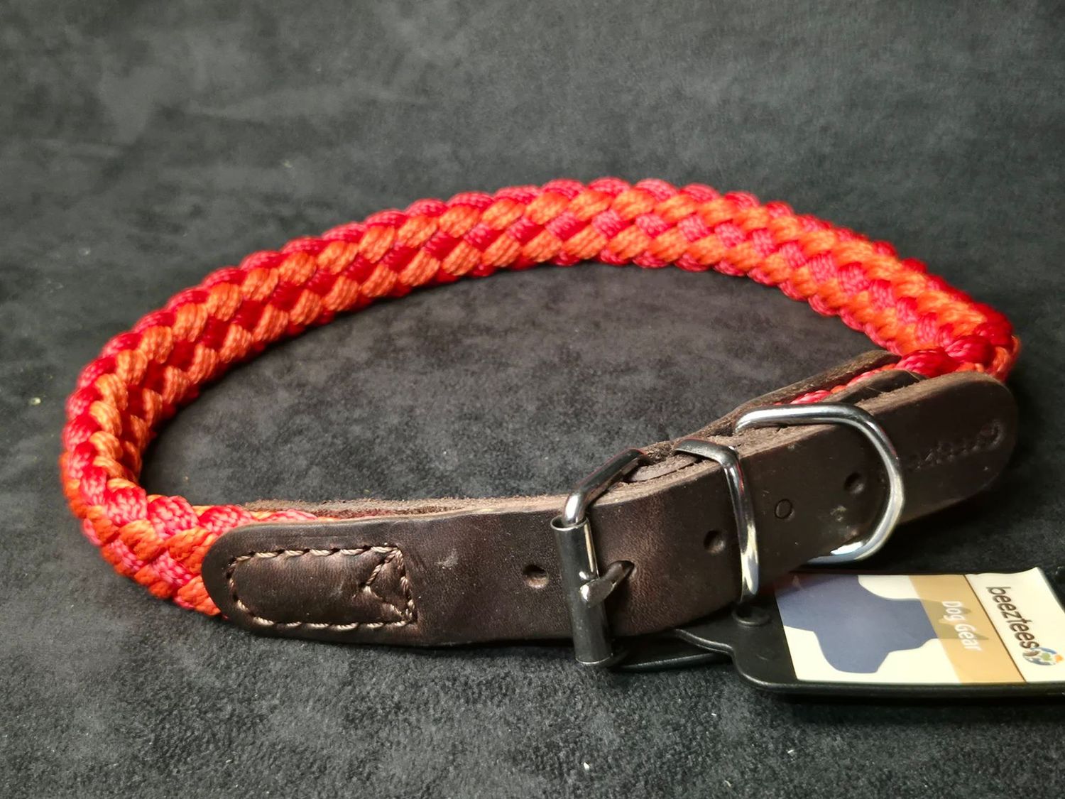 Beeztees hondenhalsband oranje met leer 65cm Korda halsband hond