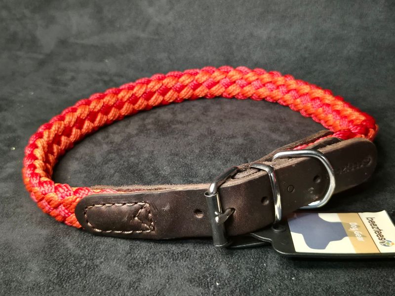 Beeztees hondenhalsband oranje met leer 65cm Korda halsband hond