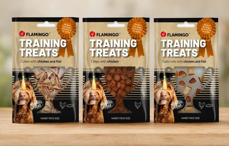 BULKACTIE totaal 100x Flamingo trainingssnacks in 3 varianten! 60 gram