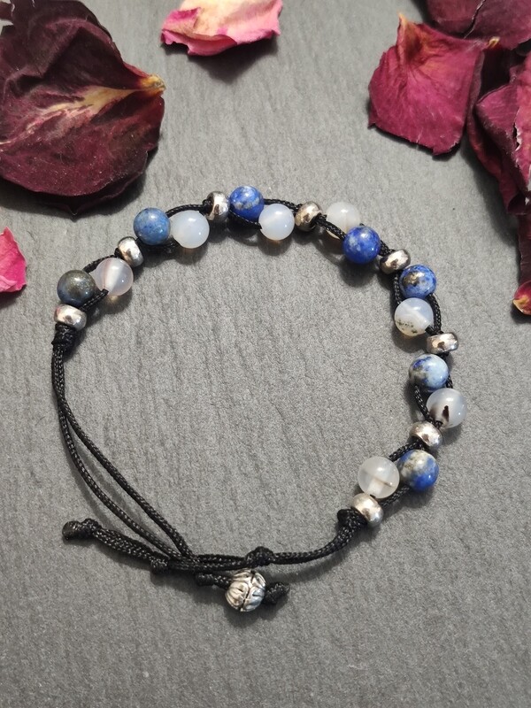 Bijou de cheville en Pierre de Lune du Sri Lanka et Lapis-Lazuli