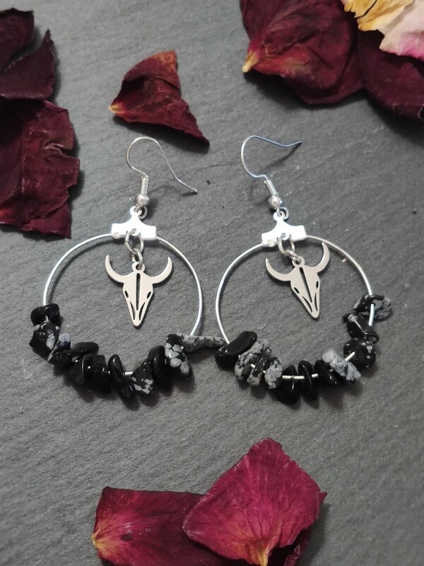 &quot;La Créole Accrochée&quot; en Obsidienne flocon de neige