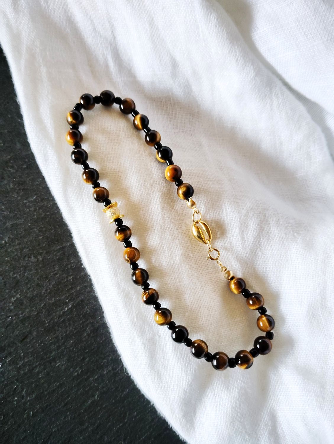 Bijou de cheville Gold-Filled en Œil de Tigre