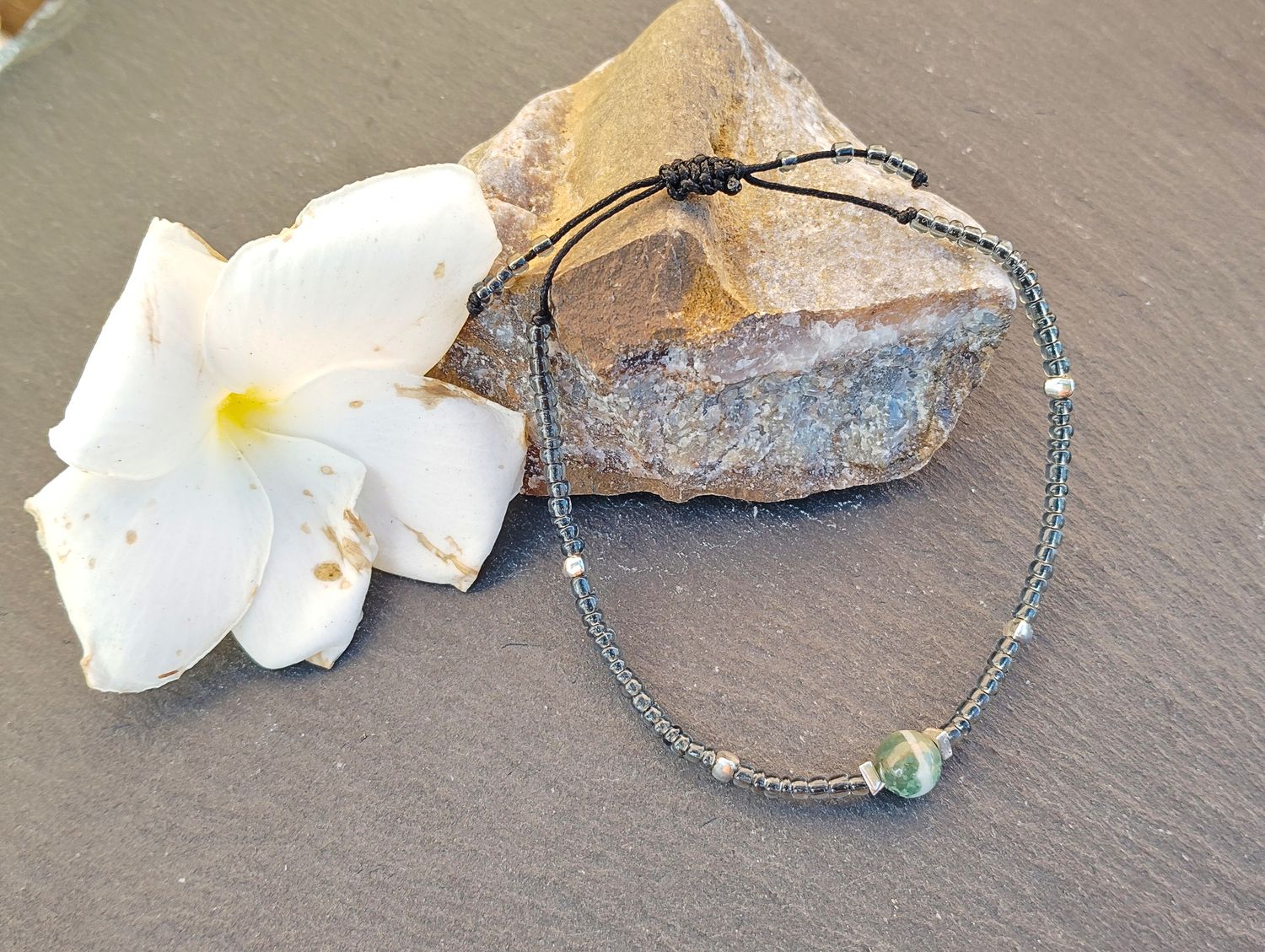 &quot;Le Léger&quot; Argent925 en Agate arbre et Perles de rocaille