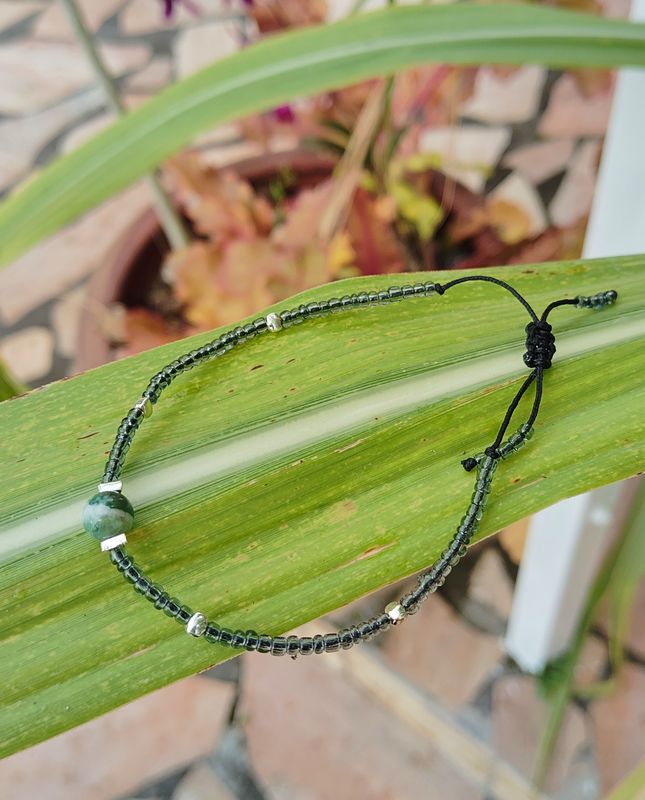 "Le Léger" Argent925 en Agate arbre et Perles de rocaille