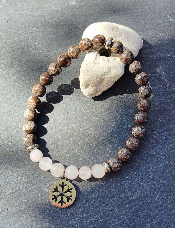 "Le Classique Breloque" en Quartz rose et Opale marron