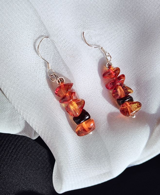 &quot;Les Pendantes&quot; Argent925 en Ambre cognac chips