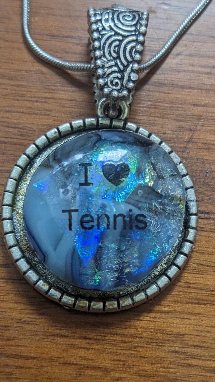 Tie-dye Pendant with I Love Tennis decal