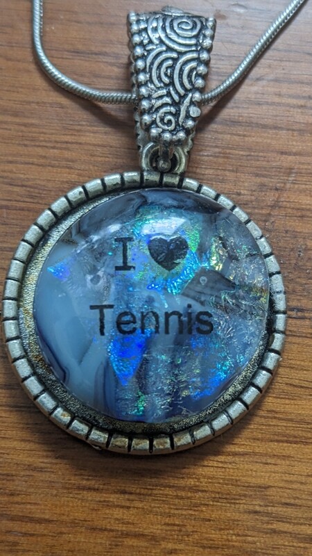 Tie-dye Pendant with I Love Tennis decal