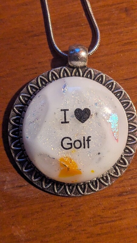 Tie-dye Pendant with I Love Golf decal