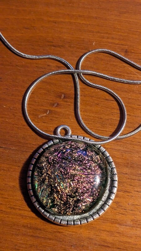 Green Stained Glass with Multi Colored Dichroic Glass pendant