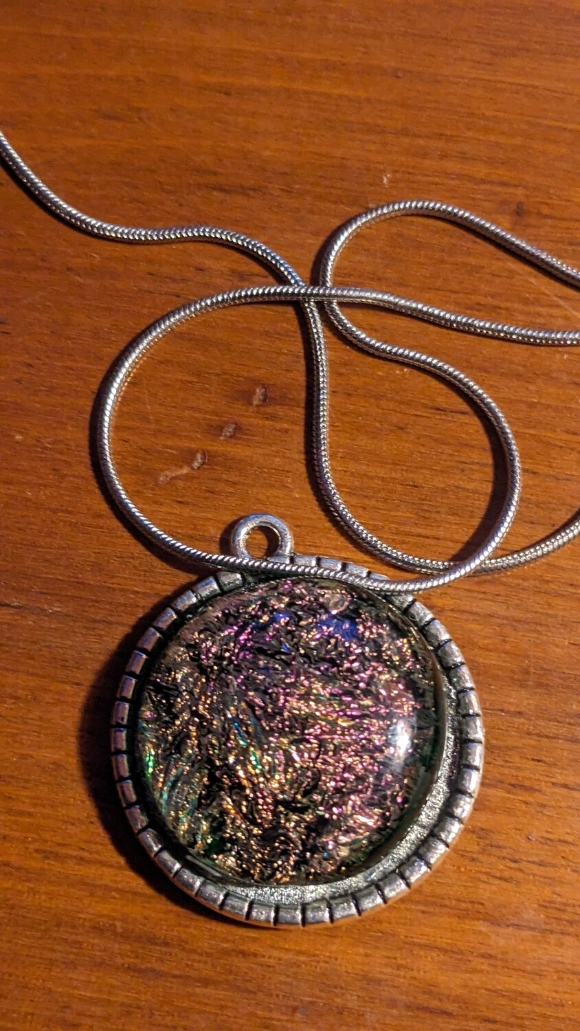 Green Stained Glass with Multi Colored Dichroic Glass pendant
