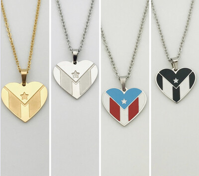 Cadena Y Charm Corazón Bandera PR