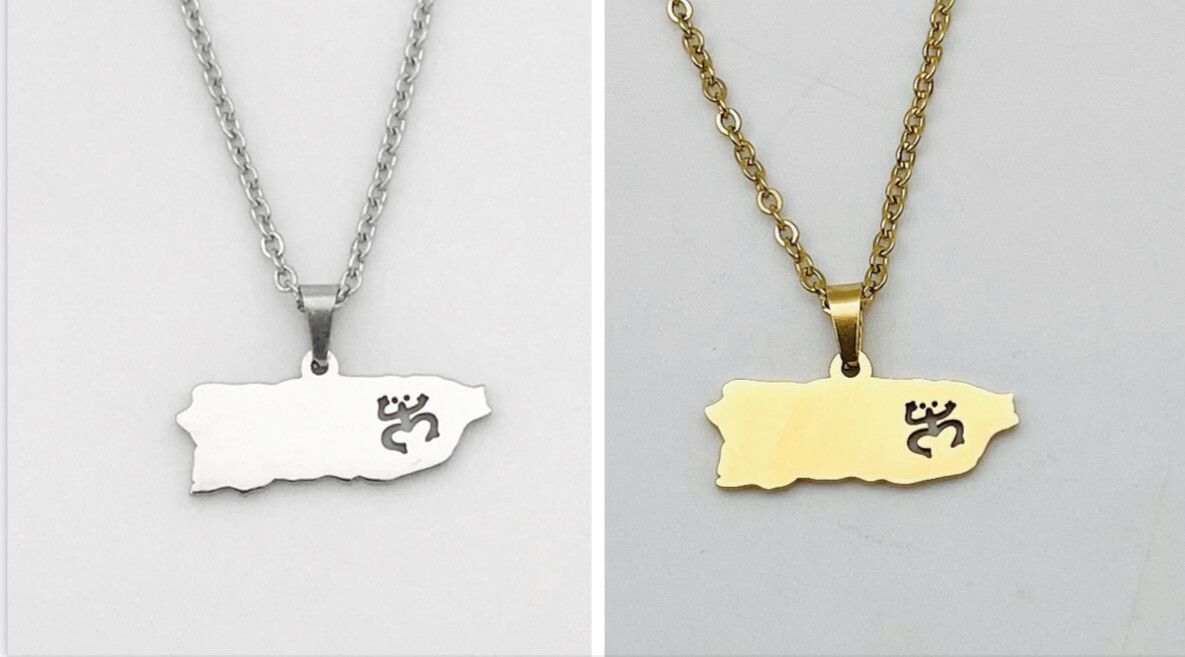 Cadena Y Charm Mapa PR con Coquí Taíno