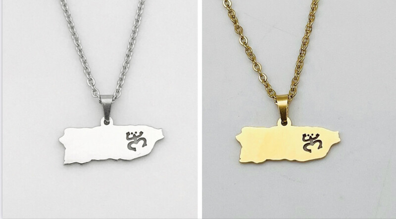 Cadena Y Charm Mapa PR con Coquí Taíno