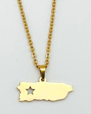 Cadena Y Charm Mapa PR con Estrella ( Escoger Color Silver O Dorada)