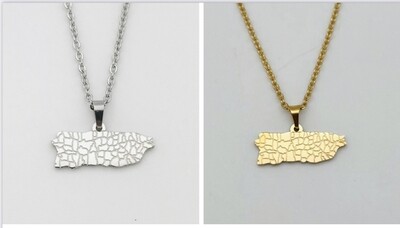 Cadena Mapa de PR con sus Pueblos ( Color Silver Y Color Dorado)