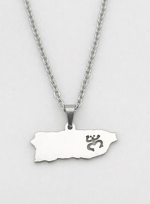 Cadena Y Charm Mapa PR con Coquí Taíno  ( Disponible en Color Silver O Color Dorada) ( Material Stainless Steel )