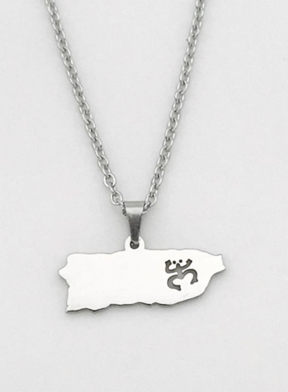 Cadena Y Charm Mapa PR con Coquí Taíno  ( Disponible en Color Silver O Color Dorada) ( Material Stainless Steel )