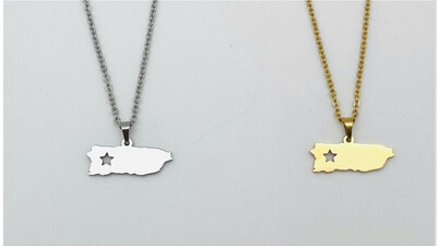 Cadena Y Charm Mapa PR con Estrella  ( Disponible en Color Silver O Dorada) ( Material Stainless Steel )