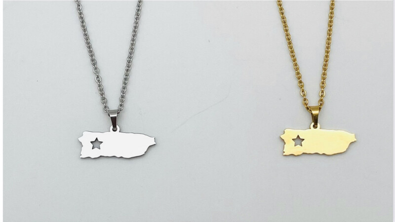 Cadena Y Charm Mapa PR con Estrella  ( Disponible en Color Silver O Dorada) ( Material Stainless Steel )