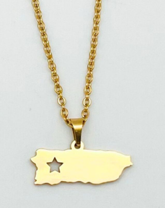 Cadena Y Charm Mapa PR con Estrella  ( Disponible en Color Silver O Dorada) ( Material Stainless Steel )