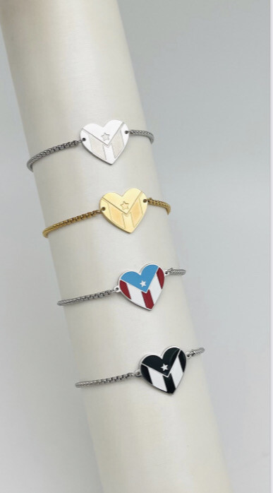 Pulcera de mano Corazón Bandera De PR 4 Colores  ( Ajustable ) ( Material Stainless Steel )