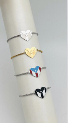 Pulcera de mano Corazón Bandera De PR 4 Colores  ( Ajustable ) ( Material Stainless Steel )