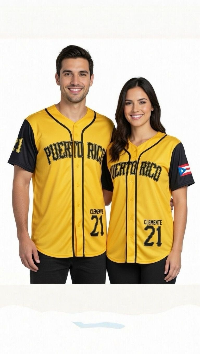 Camisa Puerto Rico Jersey Clemente 21 Adulto ( Amarilla y Negra)