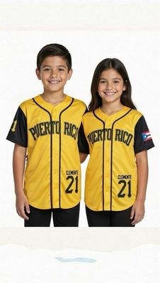 Camisa Puerto Rico Jersey Clemente 21 (Niño) Amarilla y Negra