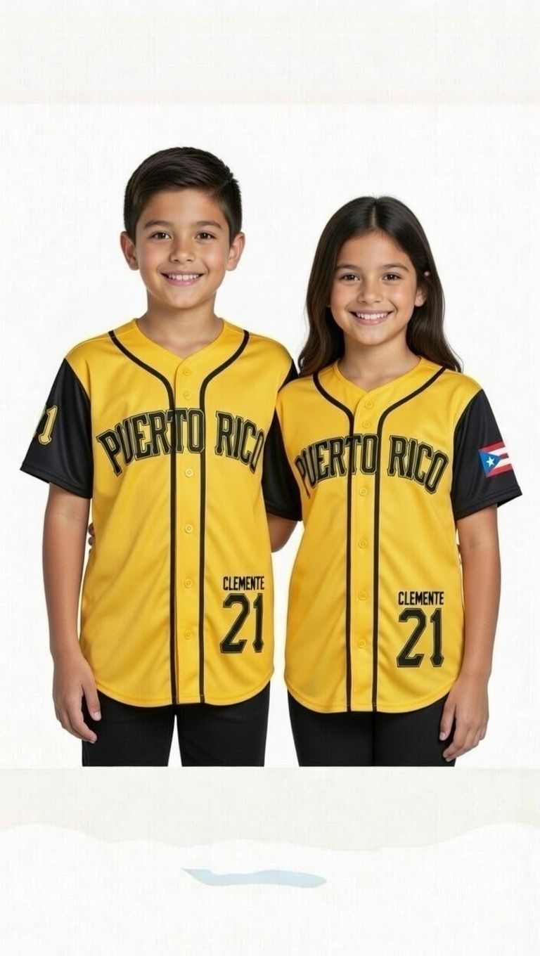 Camisa Puerto Rico Jersey Clemente 21 (Niño) Amarilla y Negra