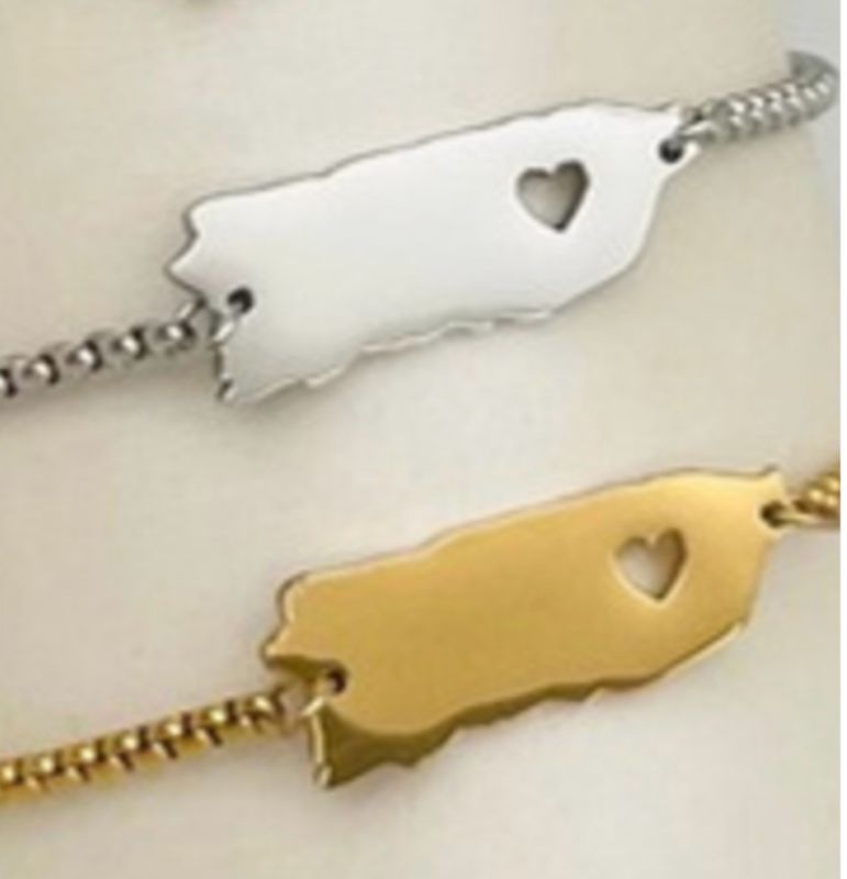 Pulcera de Mano Mapa Corazón Y Mapa Coquí Taíno De PR ( Ajustable )