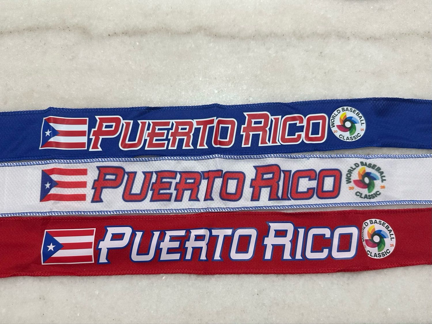 Cintas de PR para Apoyar En Clásico Mundial De Baseball ( Niño Y Adulto) Paquete De 3 Cintas Por $15.00. ( 1 De Cada Color) Equivale A 1 Orden.