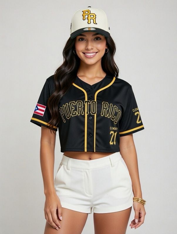 Camisa Jersey PR Crop Top (Negra Y Amarilla)