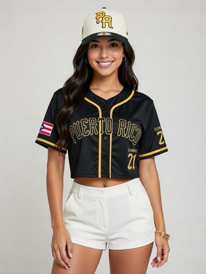 Camisa Jersey PR Crop Top (Negra Y Amarilla)