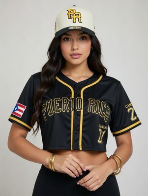 Camisa Jersey PR Crop Top (Negra Y Amarilla)