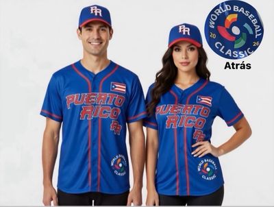 Camisa PR Jersey Clásico Baseball 2026 ( Adulto ) Azul, Roja Y Blanca