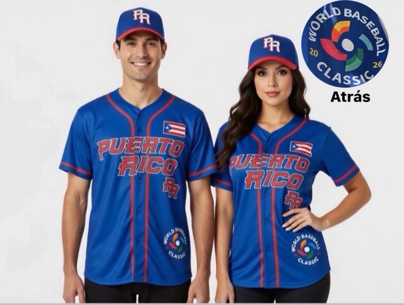 Camisa PR Jersey Clásico Baseball 2026 ( Adulto ) Azul, Roja Y Blanca
