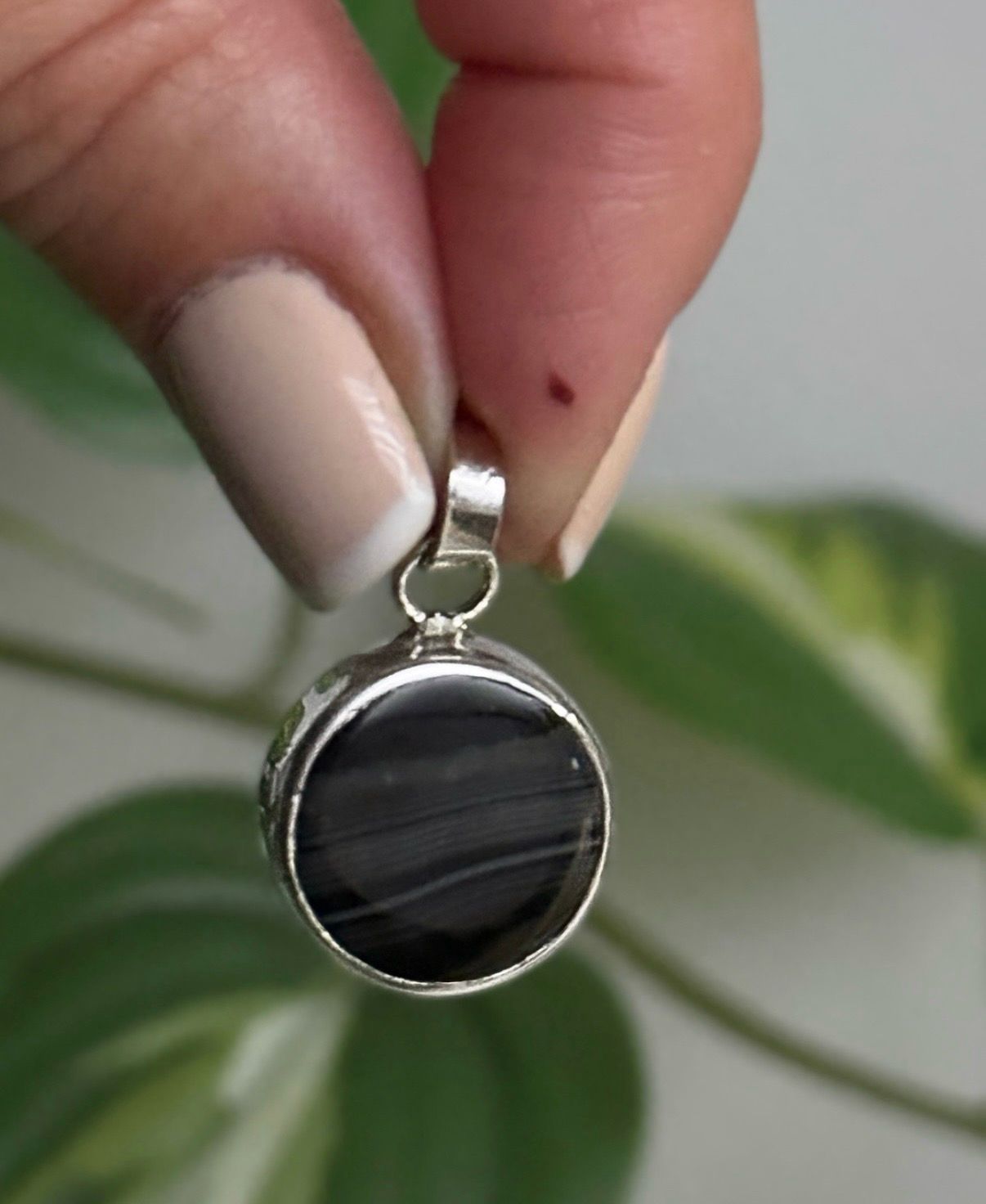 Ágata negra reversible Luna 1,5cm *PLATA925*