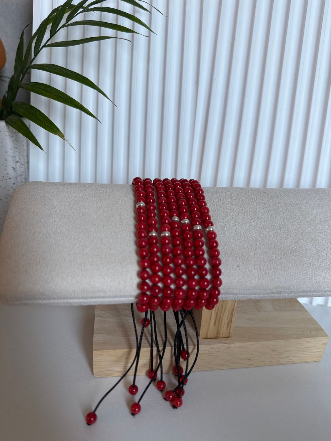 Pulsera de bolitas de corales 4,5mm y dona de Plata925 Ajustable