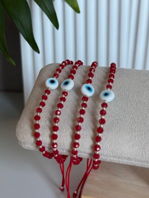 Pulsera luck, cristalito, ojito protector y cuentas de plata 925 Ajustable
