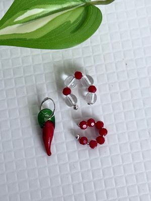 Set Ear cuff x2 + Arito pimiento *Cristal checo PLATA925*